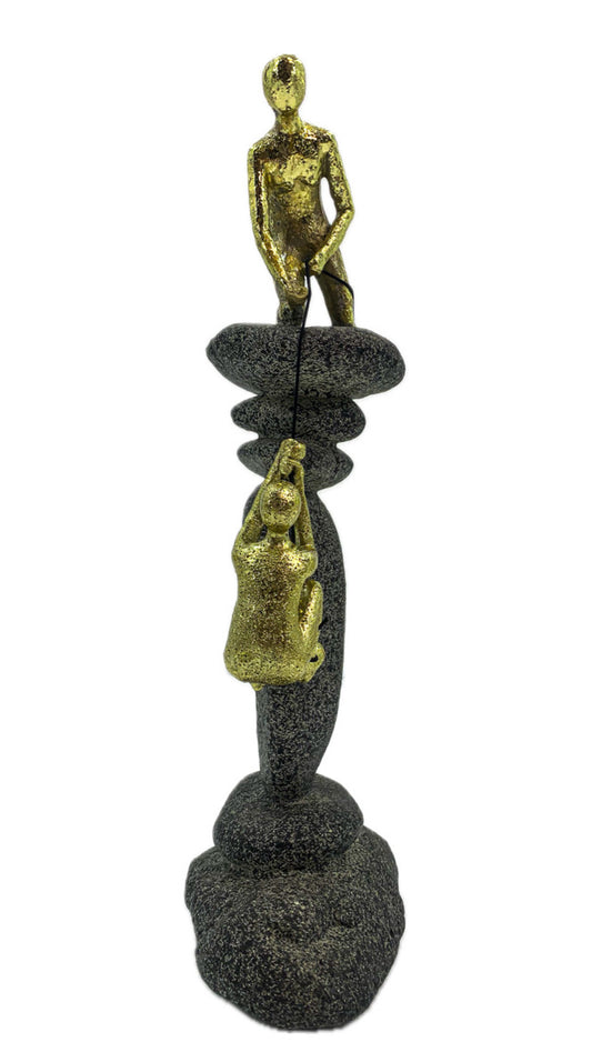 Standing Stone Statue for Home Decor, Wall Mounted or Outdoor Garden Sculpture, Gold